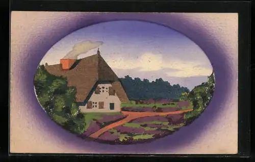 Künstler-AK Handgemalt: Landhaus mit rauchendem Schornstein