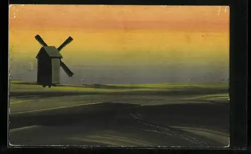 Künstler-AK Handgemalt: Windmühle im Abendlicht