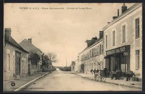 AK Sepmes /I.-et-L., Route départementale, Arrivée de Sainte-Maure, Café J. Cogneau