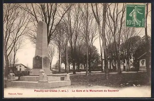 AK Preuilly-sur-Claise, La Gare et le Monument du Souvenir