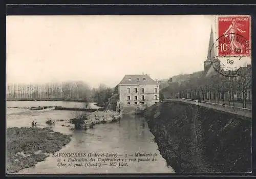 AK Savonnières /I.-et-L., Minoterie de la Fédération des Coopératives, rive gauche du Cher et quai