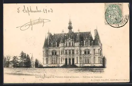 AK Sainte-Catherine-de-Fierbois, le château de Comarcre, vue d`ensemble avec un coin du jardin