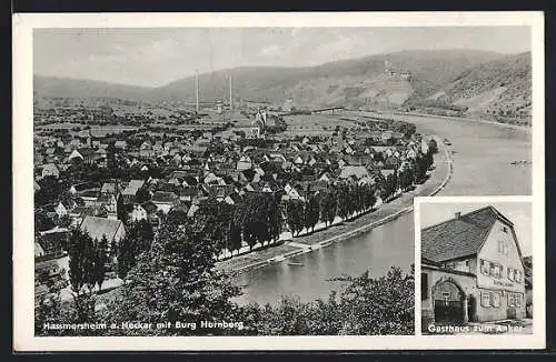 AK Hassmersheim a. Neckar, Gasthaus zum Anker, Ortsansicht mit Burg Hornberg