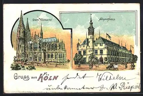 Lithographie Köln, Stapelhaus, Südseite Dom