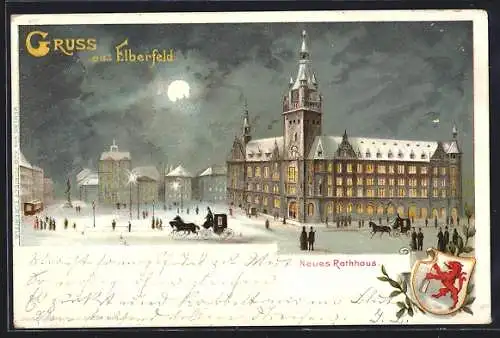 Lithographie Elberfeld, Blick auf das neue Rathaus