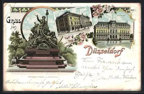 Lithographie Düsseldorf, Provinzial-Denkmal v.d. Ständehaus, Tonhalle