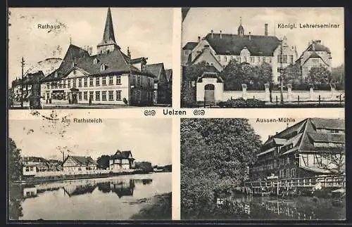 AK Uelzen, Aussen-Mühle, Königl. Lehrerseminar, Rathaus, Am Rathsteich