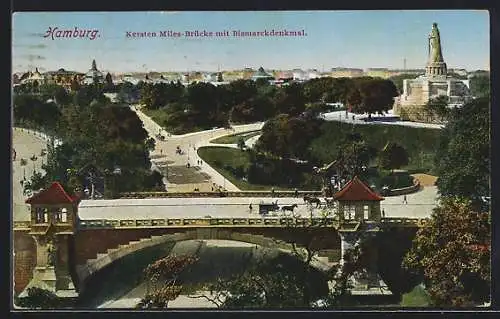 AK Hamburg-St. Pauli, Kersten-Miles-Brücke und Bismarckdenkmal