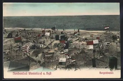 AK Westerland a. Sylt, Burgenbauten am Strand