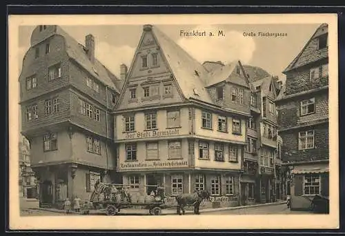 AK Alt-Frankfurt, Grosse Fischergasse, Restauration Heinrich Schmidt