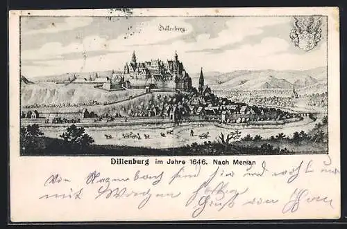 Künstler-AK Dillenburg, Ortsansicht nach Merian im Jahre 1646