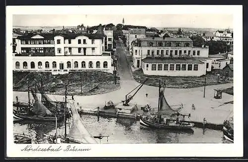 AK Büsum, Partie am Hafen, Kur-Hotel Seeblick