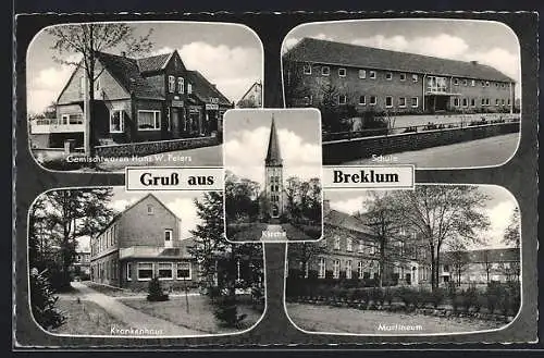 AK Breklum, Gemischtwaren Hans W. Peters, Schule, Krankenhaus, Martineum