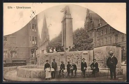 AK Köln, Passanten am Römerbrunnen