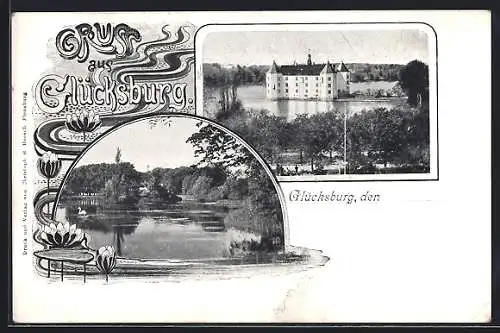 AK Glücksburg, Blick auf das Schloss und den See