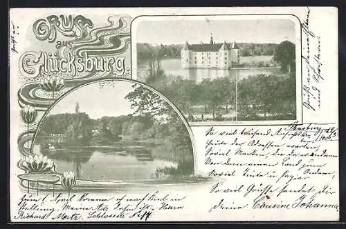 AK Glücksburg, Blick auf das Schloss und den See