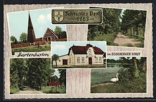 AK Hartenholm im Segeberger Forst, Der Central-Gasthof v. Kurt Lensch, die Kirche, Waldwege