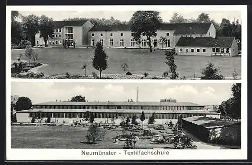 AK Neumünster, Textilfachschule, Vorder- und Rückansicht