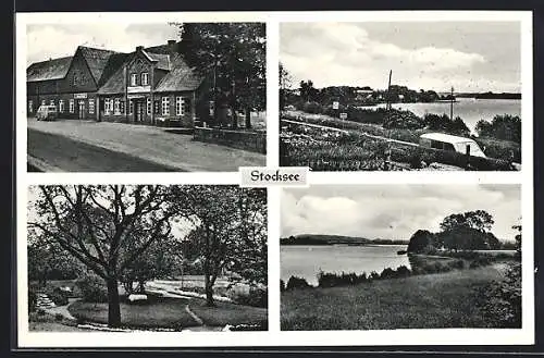 AK Stocksee-Plön, Gaststätte-Pension Otto Ehlers, Parkpartie, Flussansicht