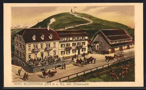 AK Belchen /Bad. Schwarzwald, Das Hotel Belchenhaus mit Blick zum Gipfel