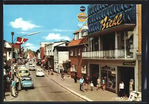 AK Büsum, Blick in die Alleestrasse mit Ladengeschäften