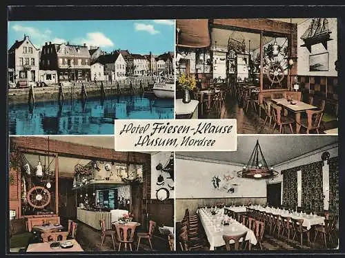 AK Husum /Nordsee, Das Hotel Friesen-Klause v. Karla Hansen, mit Innenansichten