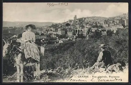 AK Grasse /A.-M., Vue générale, Paysanne