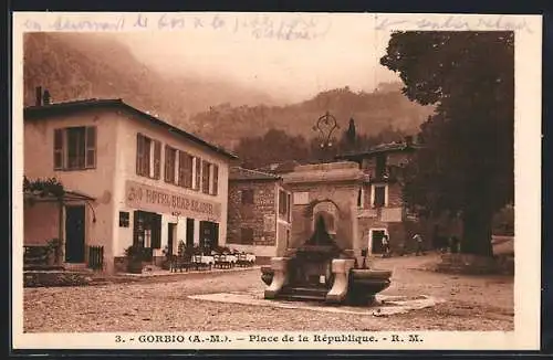 AK Gorbio /A.-M., Place de la République et Hotel Beau-Sejour