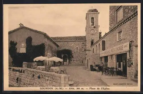 AK Gourdon, Place de l`Eglise, Taverne Provencale