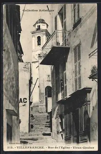 AK Villefranche, Rue de l`Eglise, Vieux Clocher