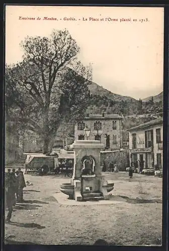 AK Gorbio /Menton, La Place et l`Orme planté en 1713