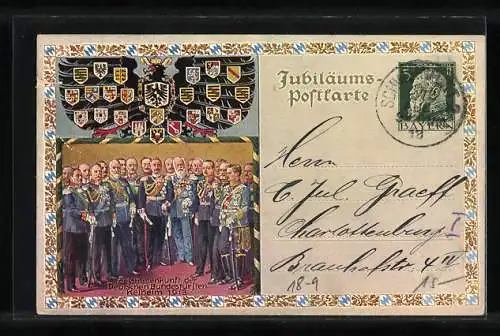 Künstler-AK Kelheim, 100 Jahrfeier der Deutschen Befreiungskämpfe Juni 1813, Befreiungshalle, Ganzsache Bayern