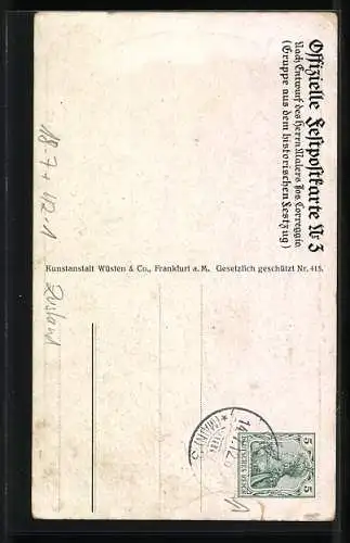 Künstler-AK Frankfurt am Main, 17. Deutsches Bundes- und Goldenes Jubiläums-Schiessen 1912, Festzug-Gruppe, Ganzsache