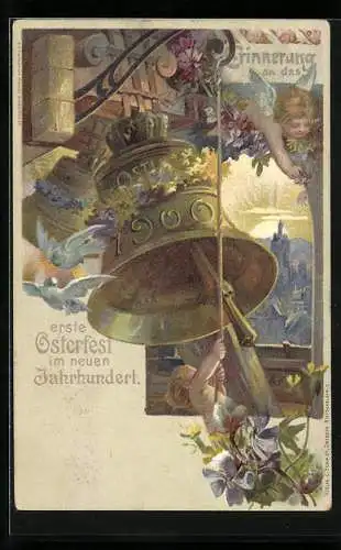 Lithographie Das Erste Osterfest im neuen Jahrhundert 1900, Osterengel, Ganzsache