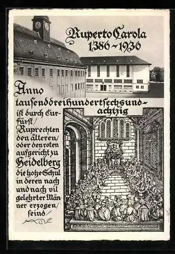 AK Heidelberg, 550 Jahre Universität, Ruperto Carola 1386-1936, Ganzsache