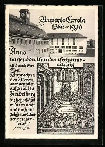 AK Heidelberg, 550 jahre Universität, Ruperto Carola 1386-1936, Ganzsache