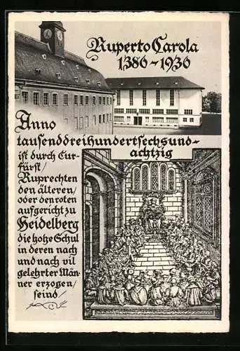AK Heidelberg, 550 jahre Universität, Ruperto Carola 1386-1936, Ganzsache