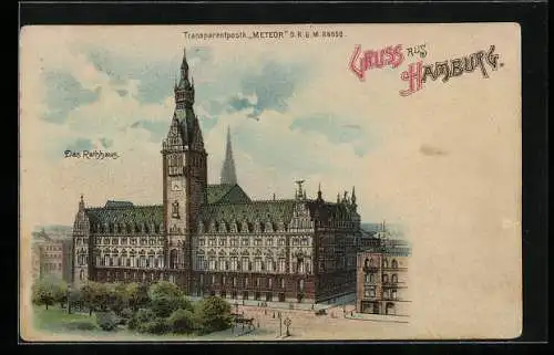 Lithographie Hamburg, Rathaus, Halt gegen das Licht