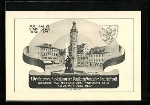 AK Gera, 1. Briefmarken-Ausstellung der Deutschen Sammler-Gemeinschaft 1937, 700 Jahre Stadt Gera, Ganzsache