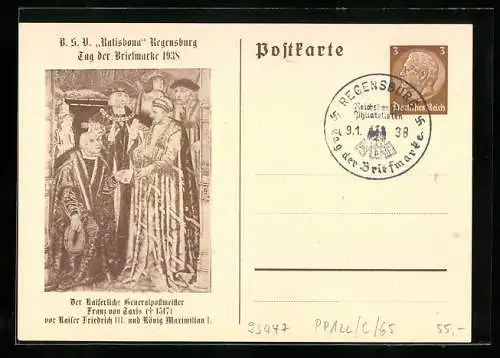 AK Regensburg, BSV Ratisbona, Tag der Briefmarke 1938, Ganzsache PP122 /C /65