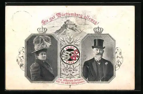 AK Zur Silberhochzeit des Königspaares von Württemberg, 1886-1911, Ganzsache