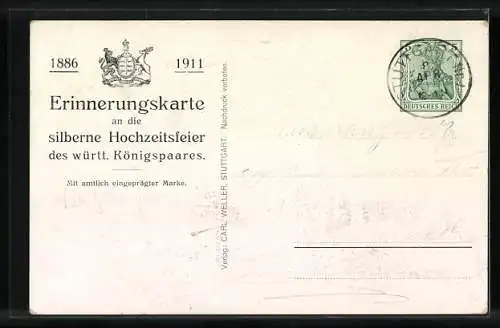 AK Zur Silberhochzeit des Königspaares von Württemberg, 1886-1911, Ganzsache