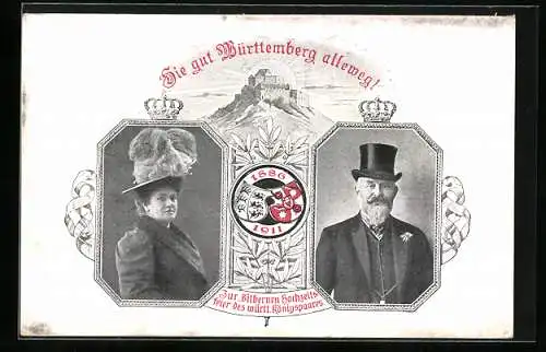 AK Zur Silberhochzeit des Königspaares von Württemberg, 1886-1911, Ganzsache