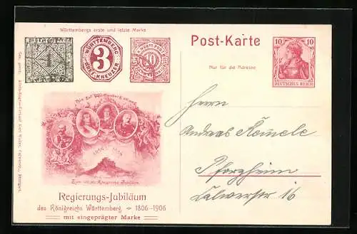 AK Regierungs-Jubiläum des Königreichs Württemberg 1906, Ganzsache