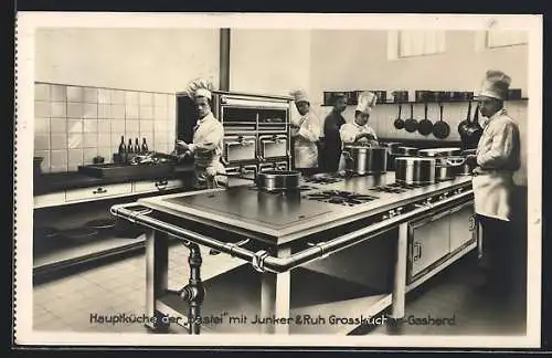 AK Köln, Restaurant Bastei, Küche mit Köchen und Gasherd der Firma Junker & Ruh