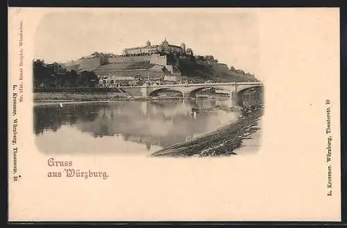 AK Würzburg, Partie mit Mainbrücke und Festung