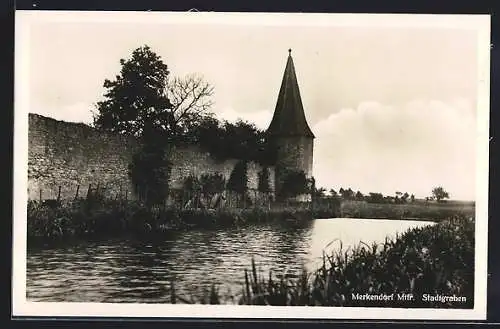 AK Merkendorf / Mfr., Stadtgraben und Stadtmauer