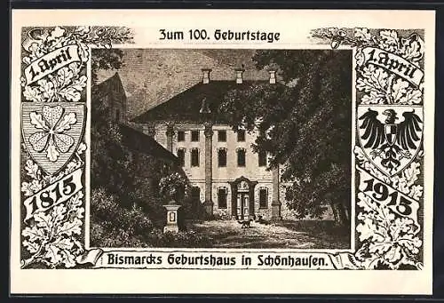 AK Schönhausen / Elbe, Fürst Bismarck's Geburtshaus, 1. April 1815