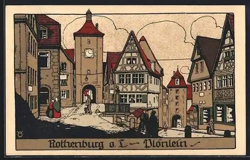 Steindruck-AK Rothenburg / Tauber, Plönlein