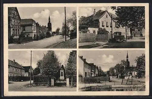 AK Gössitz, Gasthaus zur Linde, Ortsansichten, Denkmal